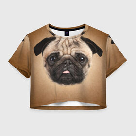 Женская футболка 3D укороченная с принтом Мопс в Белгороде, 100% полиэстер | круглая горловина, длина футболки до линии талии, рукава с отворотами | животное | мопс | порода | собака