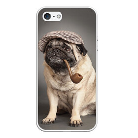 Чехол для iPhone 5/5S матовый с принтом Мопс в кепке в Белгороде, Силикон | Область печати: задняя сторона чехла, без боковых панелей | животное | мопс | порода | собака