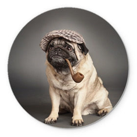 Коврик круглый с принтом Мопс в кепке в Белгороде, резина и полиэстер | круглая форма, изображение наносится на всю лицевую часть | Тематика изображения на принте: животное | мопс | порода | собака