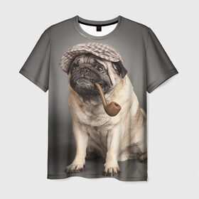 Мужская футболка 3D с принтом Мопс в кепке в Белгороде, 100% полиэфир | прямой крой, круглый вырез горловины, длина до линии бедер | животное | мопс | порода | собака