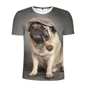 Мужская футболка 3D спортивная с принтом Мопс в кепке в Белгороде, 100% полиэстер с улучшенными характеристиками | приталенный силуэт, круглая горловина, широкие плечи, сужается к линии бедра | животное | мопс | порода | собака