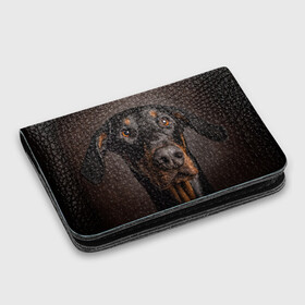 Картхолдер с принтом с принтом Доберман в Белгороде, натуральная матовая кожа | размер 7,3 х 10 см; кардхолдер имеет 4 кармана для карт; | Тематика изображения на принте: доберман | животное | порода | собака