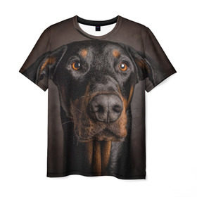 Мужская футболка 3D с принтом Доберман в Белгороде, 100% полиэфир | прямой крой, круглый вырез горловины, длина до линии бедер | Тематика изображения на принте: доберман | животное | порода | собака