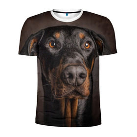 Мужская футболка 3D спортивная с принтом Доберман в Белгороде, 100% полиэстер с улучшенными характеристиками | приталенный силуэт, круглая горловина, широкие плечи, сужается к линии бедра | Тематика изображения на принте: доберман | животное | порода | собака