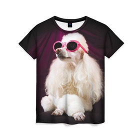 Женская футболка 3D с принтом Пудель в очках в Белгороде, 100% полиэфир ( синтетическое хлопкоподобное полотно) | прямой крой, круглый вырез горловины, длина до линии бедер | животное | порода | пудель в очках | собака