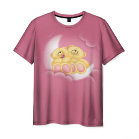 Мужская футболка 3D с принтом Мишки в облаках в Белгороде, 100% полиэфир | прямой крой, круглый вырез горловины, длина до линии бедер | 14 февраля | bears | teddy | валентин | день святого валентина | игрушки | медведи | милый | мимими | мишка | мишки | подарки | подарок | подарок девушке | подарок парню | тедди