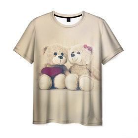 Мужская футболка 3D с принтом Love teddy bears в Белгороде, 100% полиэфир | прямой крой, круглый вырез горловины, длина до линии бедер | 14 февраля | bears | teddy | валентин | день святого валентина | игрушки | медведи | милый | мимими | мишка | мишки | подарки | подарок | подарок девушке | подарок парню | тедди
