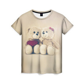 Женская футболка 3D с принтом Love teddy bears в Белгороде, 100% полиэфир ( синтетическое хлопкоподобное полотно) | прямой крой, круглый вырез горловины, длина до линии бедер | Тематика изображения на принте: 14 февраля | bears | teddy | валентин | день святого валентина | игрушки | медведи | милый | мимими | мишка | мишки | подарки | подарок | подарок девушке | подарок парню | тедди