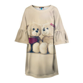 Детское платье 3D с принтом Love teddy bears в Белгороде, 100% полиэстер | прямой силуэт, чуть расширенный к низу. Круглая горловина, на рукавах — воланы | 14 февраля | bears | teddy | валентин | день святого валентина | игрушки | медведи | милый | мимими | мишка | мишки | подарки | подарок | подарок девушке | подарок парню | тедди