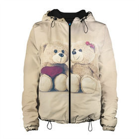 Женская куртка 3D с принтом Love teddy bears в Белгороде, ткань верха — 100% полиэстер, подклад — флис | прямой крой, подол и капюшон оформлены резинкой с фиксаторами, два кармана без застежек по бокам, один большой потайной карман на груди. Карман на груди застегивается на липучку | Тематика изображения на принте: 14 февраля | bears | teddy | валентин | день святого валентина | игрушки | медведи | милый | мимими | мишка | мишки | подарки | подарок | подарок девушке | подарок парню | тедди