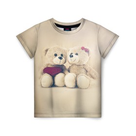 Детская футболка 3D с принтом Love teddy bears в Белгороде, 100% гипоаллергенный полиэфир | прямой крой, круглый вырез горловины, длина до линии бедер, чуть спущенное плечо, ткань немного тянется | Тематика изображения на принте: 14 февраля | bears | teddy | валентин | день святого валентина | игрушки | медведи | милый | мимими | мишка | мишки | подарки | подарок | подарок девушке | подарок парню | тедди