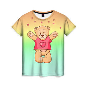 Женская футболка 3D с принтом Funny Bear в Белгороде, 100% полиэфир ( синтетическое хлопкоподобное полотно) | прямой крой, круглый вырез горловины, длина до линии бедер | 14 февраля | bears | teddy | валентин | день святого валентина | игрушки | медведи | милый | мимими | мишка | мишки | подарки | подарок | подарок девушке | подарок парню | тедди