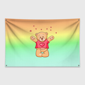 Флаг-баннер с принтом Funny Bear в Белгороде, 100% полиэстер | размер 67 х 109 см, плотность ткани — 95 г/м2; по краям флага есть четыре люверса для крепления | 14 февраля | bears | teddy | валентин | день святого валентина | игрушки | медведи | милый | мимими | мишка | мишки | подарки | подарок | подарок девушке | подарок парню | тедди