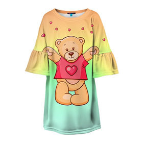 Детское платье 3D с принтом Funny Bear в Белгороде, 100% полиэстер | прямой силуэт, чуть расширенный к низу. Круглая горловина, на рукавах — воланы | 14 февраля | bears | teddy | валентин | день святого валентина | игрушки | медведи | милый | мимими | мишка | мишки | подарки | подарок | подарок девушке | подарок парню | тедди