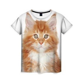 Женская футболка 3D с принтом Рыжий котенок в Белгороде, 100% полиэфир ( синтетическое хлопкоподобное полотно) | прямой крой, круглый вырез горловины, длина до линии бедер | животное | порода | рыжий котенок