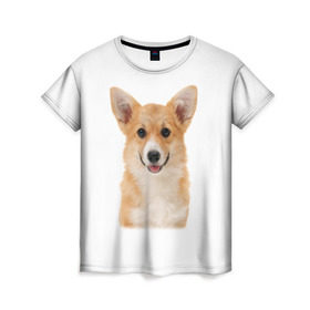 Женская футболка 3D с принтом Пемброк-вельш-корги в Белгороде, 100% полиэфир ( синтетическое хлопкоподобное полотно) | прямой крой, круглый вырез горловины, длина до линии бедер | животное | пемброк вельш корги | порода | собака