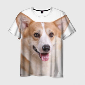 Мужская футболка 3D с принтом Пемброк-вельш-корги в Белгороде, 100% полиэфир | прямой крой, круглый вырез горловины, длина до линии бедер | Тематика изображения на принте: животное | пемброк вельш корги | порода | собака