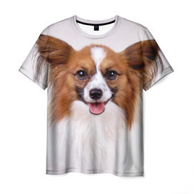 Мужская футболка 3D с принтом Папийон в Белгороде, 100% полиэфир | прямой крой, круглый вырез горловины, длина до линии бедер | животное | папийон | порода | собака