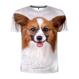 Мужская футболка 3D спортивная с принтом Папийон в Белгороде, 100% полиэстер с улучшенными характеристиками | приталенный силуэт, круглая горловина, широкие плечи, сужается к линии бедра | Тематика изображения на принте: животное | папийон | порода | собака