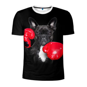 Мужская футболка 3D спортивная с принтом Французский бульдог в Белгороде, 100% полиэстер с улучшенными характеристиками | приталенный силуэт, круглая горловина, широкие плечи, сужается к линии бедра | бокс | перчатки | собака | французский бульдог