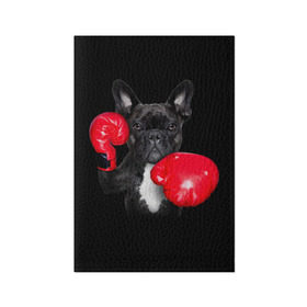 Обложка для паспорта матовая кожа с принтом Французский бульдог в Белгороде, натуральная матовая кожа | размер 19,3 х 13,7 см; прозрачные пластиковые крепления | Тематика изображения на принте: бокс | перчатки | собака | французский бульдог
