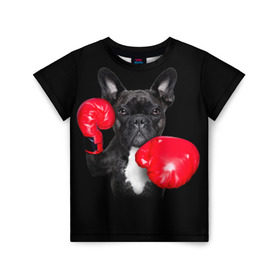 Детская футболка 3D с принтом Французский бульдог в Белгороде, 100% гипоаллергенный полиэфир | прямой крой, круглый вырез горловины, длина до линии бедер, чуть спущенное плечо, ткань немного тянется | бокс | перчатки | собака | французский бульдог