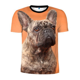 Мужская футболка 3D спортивная с принтом Французский бульдог в Белгороде, 100% полиэстер с улучшенными характеристиками | приталенный силуэт, круглая горловина, широкие плечи, сужается к линии бедра | Тематика изображения на принте: животное | порода | собака | французский бульдог