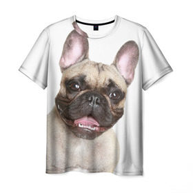 Мужская футболка 3D с принтом Французский бульдог в Белгороде, 100% полиэфир | прямой крой, круглый вырез горловины, длина до линии бедер | Тематика изображения на принте: животное | порода | собака | французский бульдог