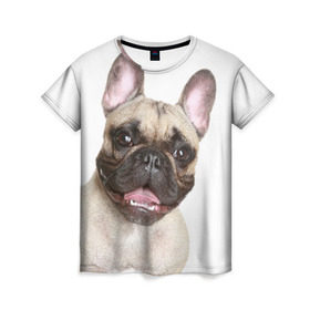 Женская футболка 3D с принтом Французский бульдог в Белгороде, 100% полиэфир ( синтетическое хлопкоподобное полотно) | прямой крой, круглый вырез горловины, длина до линии бедер | животное | порода | собака | французский бульдог