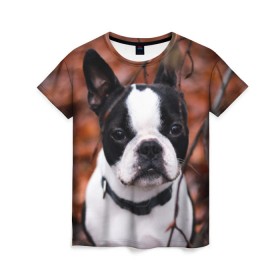 Женская футболка 3D с принтом Бостон Терьер в Белгороде, 100% полиэфир ( синтетическое хлопкоподобное полотно) | прямой крой, круглый вырез горловины, длина до линии бедер | животное | порода | собака | французский бульдог