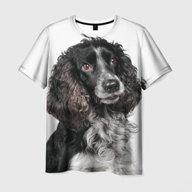 Мужская футболка 3D с принтом Русский охотничий спаниель в Белгороде, 100% полиэфир | прямой крой, круглый вырез горловины, длина до линии бедер | Тематика изображения на принте: порода | русский охотничий спаниель | собака