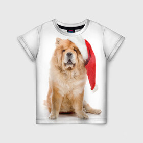 Детская футболка 3D с принтом Чау-чау в Белгороде, 100% гипоаллергенный полиэфир | прямой крой, круглый вырез горловины, длина до линии бедер, чуть спущенное плечо, ткань немного тянется | Тематика изображения на принте: новый год | санта клаус | собака | чау чау