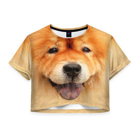 Женская футболка 3D укороченная с принтом Чау-чау в Белгороде, 100% полиэстер | круглая горловина, длина футболки до линии талии, рукава с отворотами | животное | порода | собака | чау чау