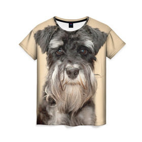 Женская футболка 3D с принтом Цвергшнауцер в Белгороде, 100% полиэфир ( синтетическое хлопкоподобное полотно) | прямой крой, круглый вырез горловины, длина до линии бедер | животное | порода | собака | цвергшнауцер