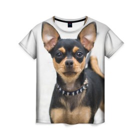 Женская футболка 3D с принтом Чихуахуа в Белгороде, 100% полиэфир ( синтетическое хлопкоподобное полотно) | прямой крой, круглый вырез горловины, длина до линии бедер | животное | порода | собака | чихуахуа