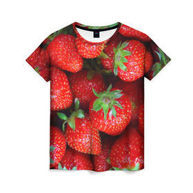 Женская футболка 3D с принтом Клубничная в Белгороде, 100% полиэфир ( синтетическое хлопкоподобное полотно) | прямой крой, круглый вырез горловины, длина до линии бедер | strawberry | vegan | vegetarian | веган | вегетарианство | йога | клубника | фитнес