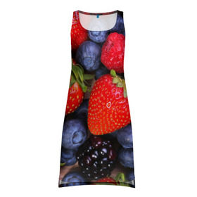 Платье-майка 3D с принтом Berries в Белгороде, 100% полиэстер | полуприлегающий силуэт, широкие бретели, круглый вырез горловины, удлиненный подол сзади. | strawberry | vegan | vegetarian | веган | вегетарианство | земляника | йога | клубника | фитнес | черника | ягода