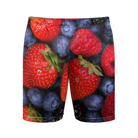 Мужские шорты 3D спортивные с принтом Berries в Белгороде,  |  | strawberry | vegan | vegetarian | веган | вегетарианство | земляника | йога | клубника | фитнес | черника | ягода