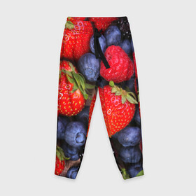 Детские брюки 3D с принтом Berries в Белгороде, 100% полиэстер | манжеты по низу, эластичный пояс регулируется шнурком, по бокам два кармана без застежек, внутренняя часть кармана из мелкой сетки | strawberry | vegan | vegetarian | веган | вегетарианство | земляника | йога | клубника | фитнес | черника | ягода