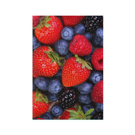 Обложка для паспорта матовая кожа с принтом Berries в Белгороде, натуральная матовая кожа | размер 19,3 х 13,7 см; прозрачные пластиковые крепления | strawberry | vegan | vegetarian | веган | вегетарианство | земляника | йога | клубника | фитнес | черника | ягода