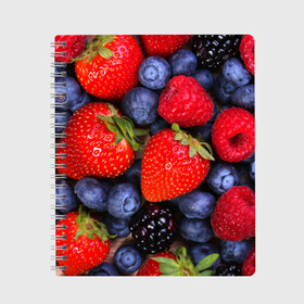 Тетрадь с принтом Berries в Белгороде, 100% бумага | 48 листов, плотность листов — 60 г/м2, плотность картонной обложки — 250 г/м2. Листы скреплены сбоку удобной пружинной спиралью. Уголки страниц и обложки скругленные. Цвет линий — светло-серый
 | Тематика изображения на принте: strawberry | vegan | vegetarian | веган | вегетарианство | земляника | йога | клубника | фитнес | черника | ягода
