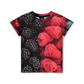 Детская футболка 3D с принтом Ягодная в Белгороде, 100% гипоаллергенный полиэфир | прямой крой, круглый вырез горловины, длина до линии бедер, чуть спущенное плечо, ткань немного тянется | strawberry | vegan | vegetarian | будизм | веган | вегетарианство | земляника | йога | клубника | клюква | фитнес | черника | ягода