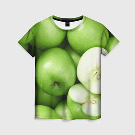 Женская футболка 3D с принтом Яблочная в Белгороде, 100% полиэфир ( синтетическое хлопкоподобное полотно) | прямой крой, круглый вырез горловины, длина до линии бедер | вегетарианство | яблоко