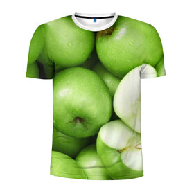 Мужская футболка 3D спортивная с принтом Яблочная в Белгороде, 100% полиэстер с улучшенными характеристиками | приталенный силуэт, круглая горловина, широкие плечи, сужается к линии бедра | вегетарианство | яблоко