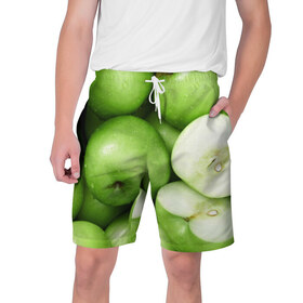 Мужские шорты 3D с принтом Яблочная в Белгороде,  полиэстер 100% | прямой крой, два кармана без застежек по бокам. Мягкая трикотажная резинка на поясе, внутри которой широкие завязки. Длина чуть выше колен | вегетарианство | яблоко