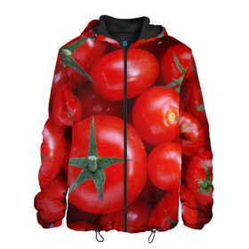 Мужская куртка 3D с принтом Томатная в Белгороде, ткань верха — 100% полиэстер, подклад — флис | прямой крой, подол и капюшон оформлены резинкой с фиксаторами, два кармана без застежек по бокам, один большой потайной карман на груди. Карман на груди застегивается на липучку | tomato | vegan | vegetarian | будизм | веган | вегетарианство | йога | помидор | сыроедение | томат | фитнес | ягода