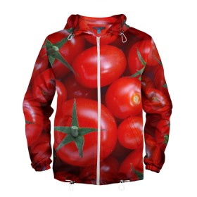 Мужская ветровка 3D с принтом Томатная в Белгороде, 100% полиэстер | подол и капюшон оформлены резинкой с фиксаторами, два кармана без застежек по бокам, один потайной карман на груди | tomato | vegan | vegetarian | будизм | веган | вегетарианство | йога | помидор | сыроедение | томат | фитнес | ягода