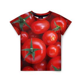 Детская футболка 3D с принтом Томатная в Белгороде, 100% гипоаллергенный полиэфир | прямой крой, круглый вырез горловины, длина до линии бедер, чуть спущенное плечо, ткань немного тянется | Тематика изображения на принте: tomato | vegan | vegetarian | будизм | веган | вегетарианство | йога | помидор | сыроедение | томат | фитнес | ягода