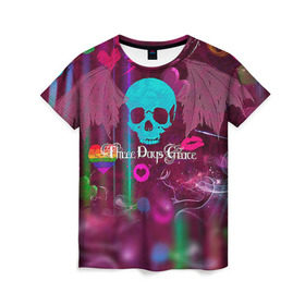 Женская футболка 3D с принтом Three Days Grace 4 в Белгороде, 100% полиэфир ( синтетическое хлопкоподобное полотно) | прямой крой, круглый вырез горловины, длина до линии бедер | Тематика изображения на принте: three days grace