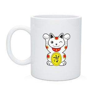 Кружка с принтом Японский котик в Белгороде, керамика | объем — 330 мл, диаметр — 80 мм. Принт наносится на бока кружки, можно сделать два разных изображения | Тематика изображения на принте: иероглиф | кот | япония